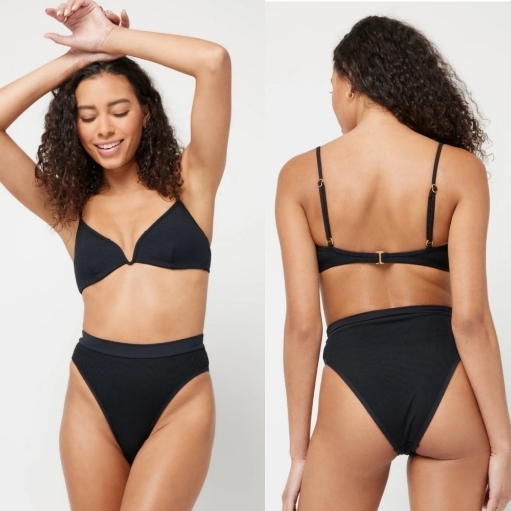 New L*Space Ribbed Helena Black Swim Bikini Top NWT Small